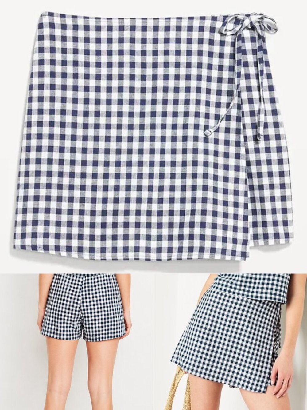 NWOT Old Navy High Waisted Wrap Mini Skort Linen Blend Blue White Gingham Size M - Picture 4 of 9
